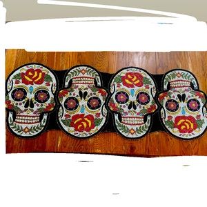 Cynthia Rowley Beaded Sugar Skull Halloween Day of The Dead Table Runner🌹💀